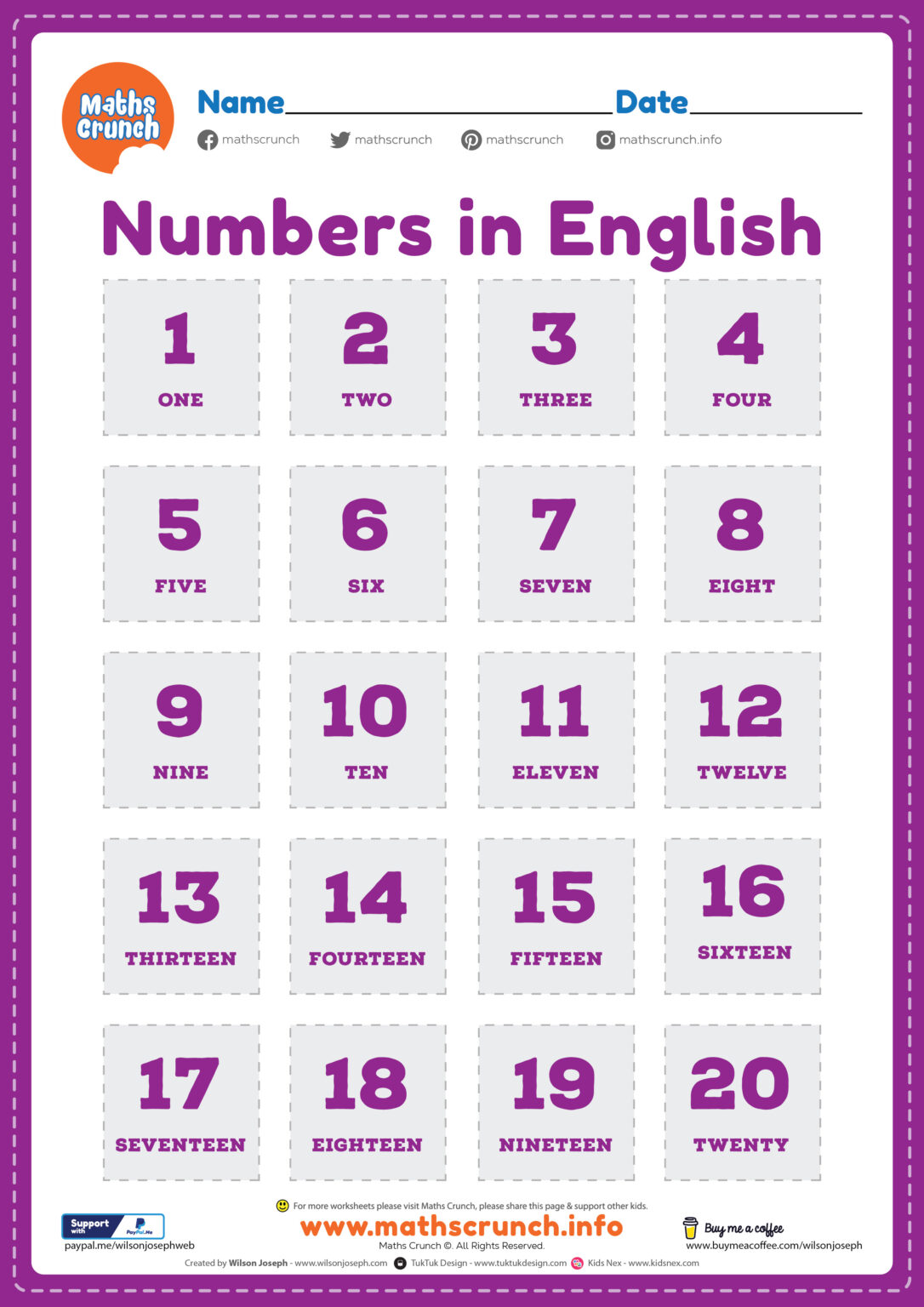 Printable Numbers In Words