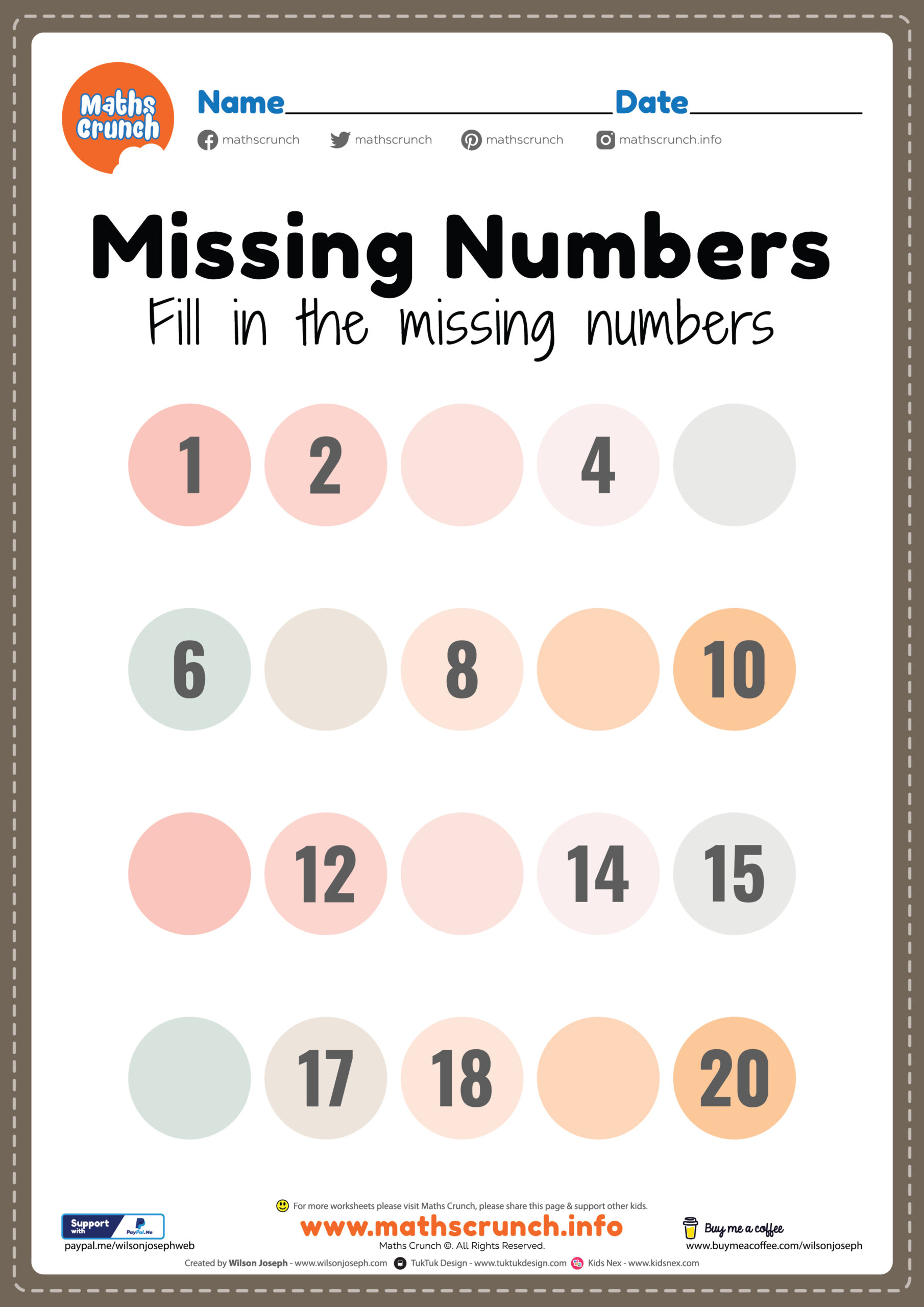 Missing Number Worksheets