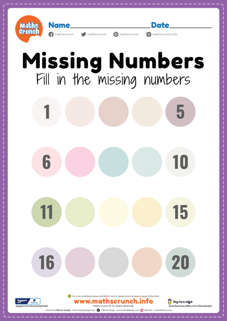 Missing Numbers 1 to 20 Worksheet