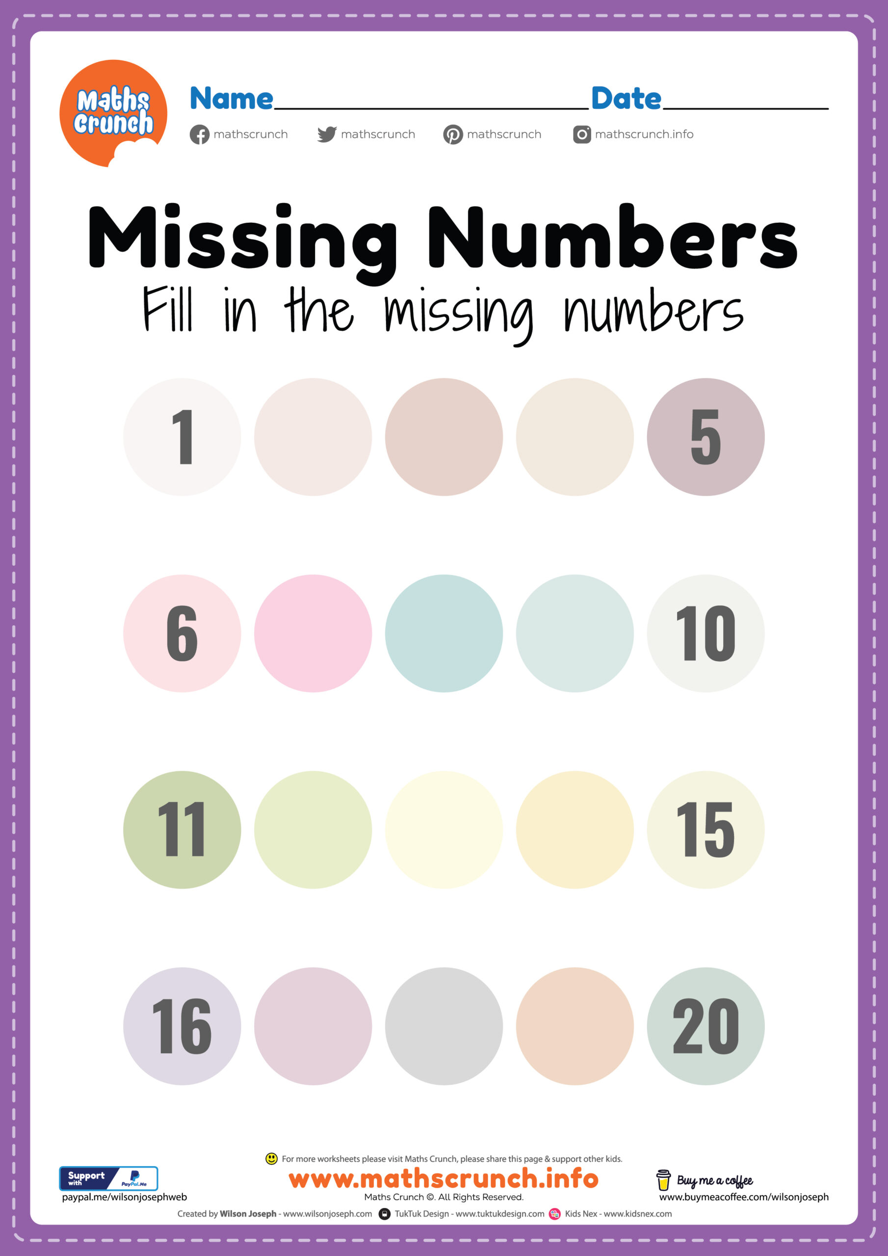 Missing Numbers 20 to 20 Worksheet - Free Printable PDF Pertaining To Counting To 20 Worksheet