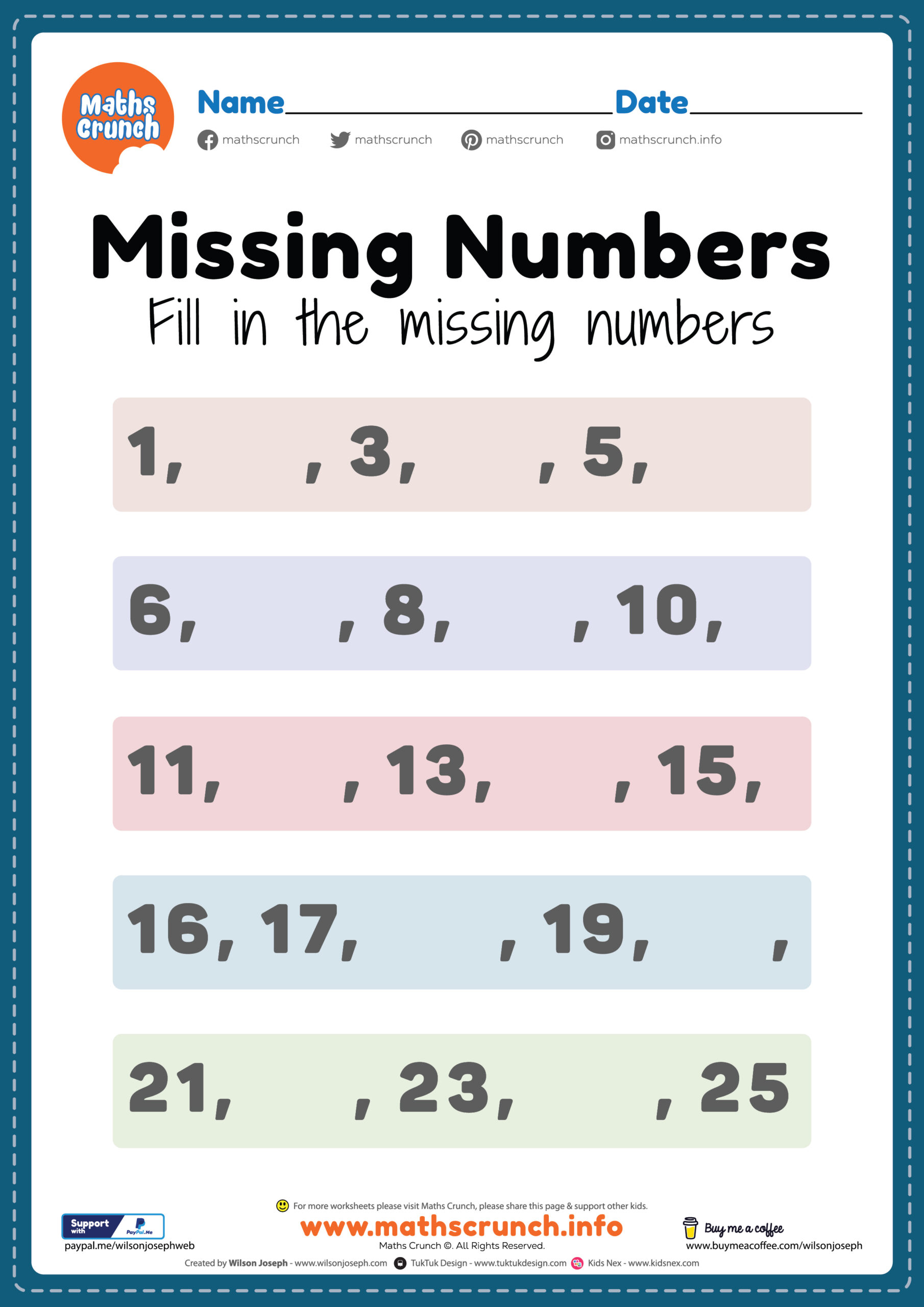 Missing Numbers for Kindergarten worksheet