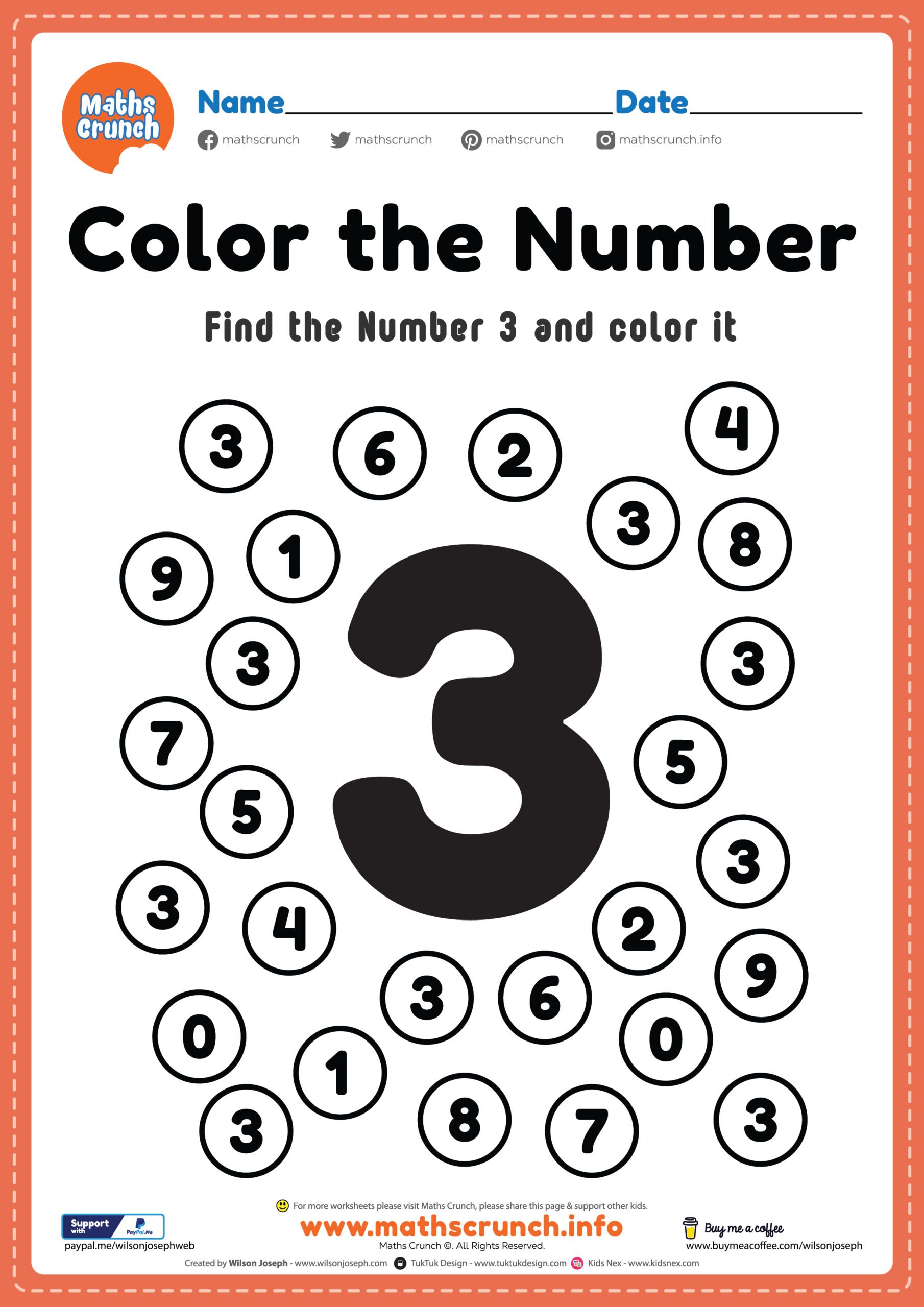 Number Worksheet, Number 3 Coloring