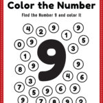 Number Worksheets for Preschool, Number 9 Coloring