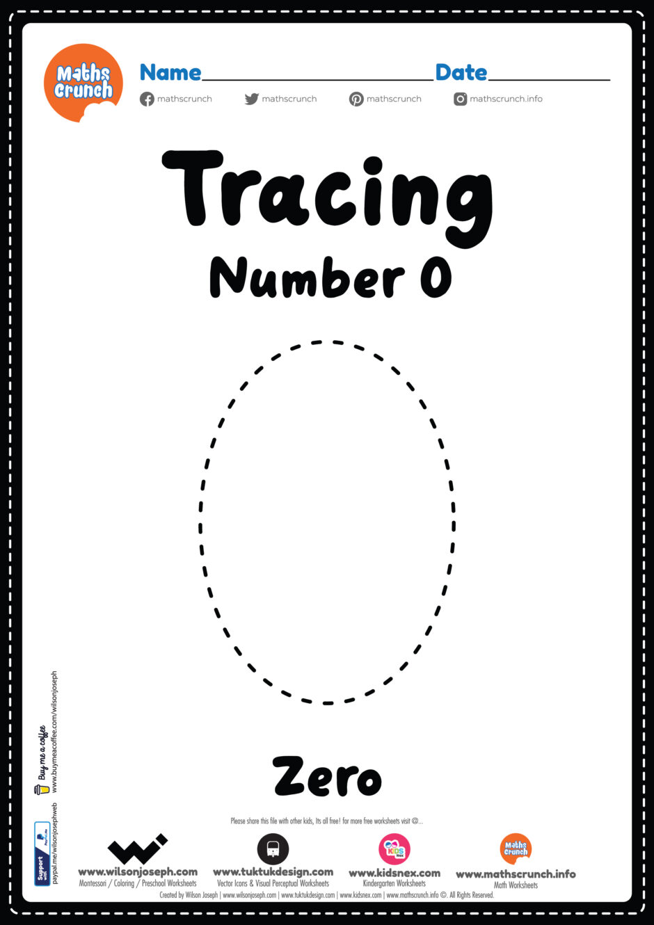 Tracing Number 0 Worksheet