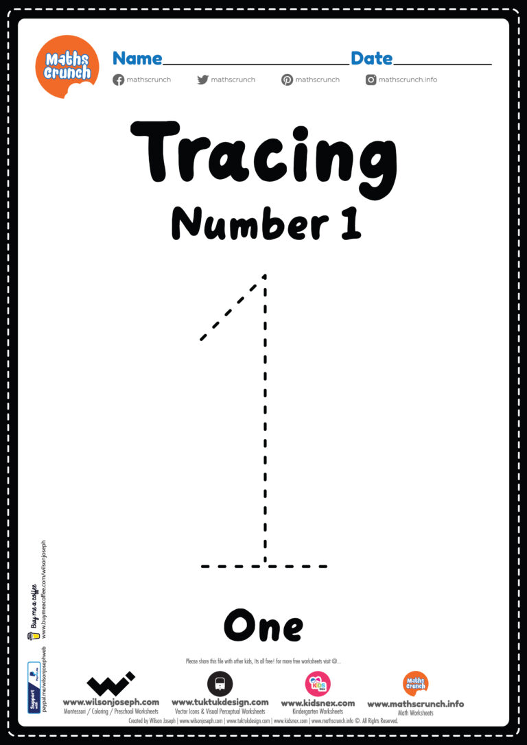Tracing Number 1 Worksheet for kids - Free Printable PDF