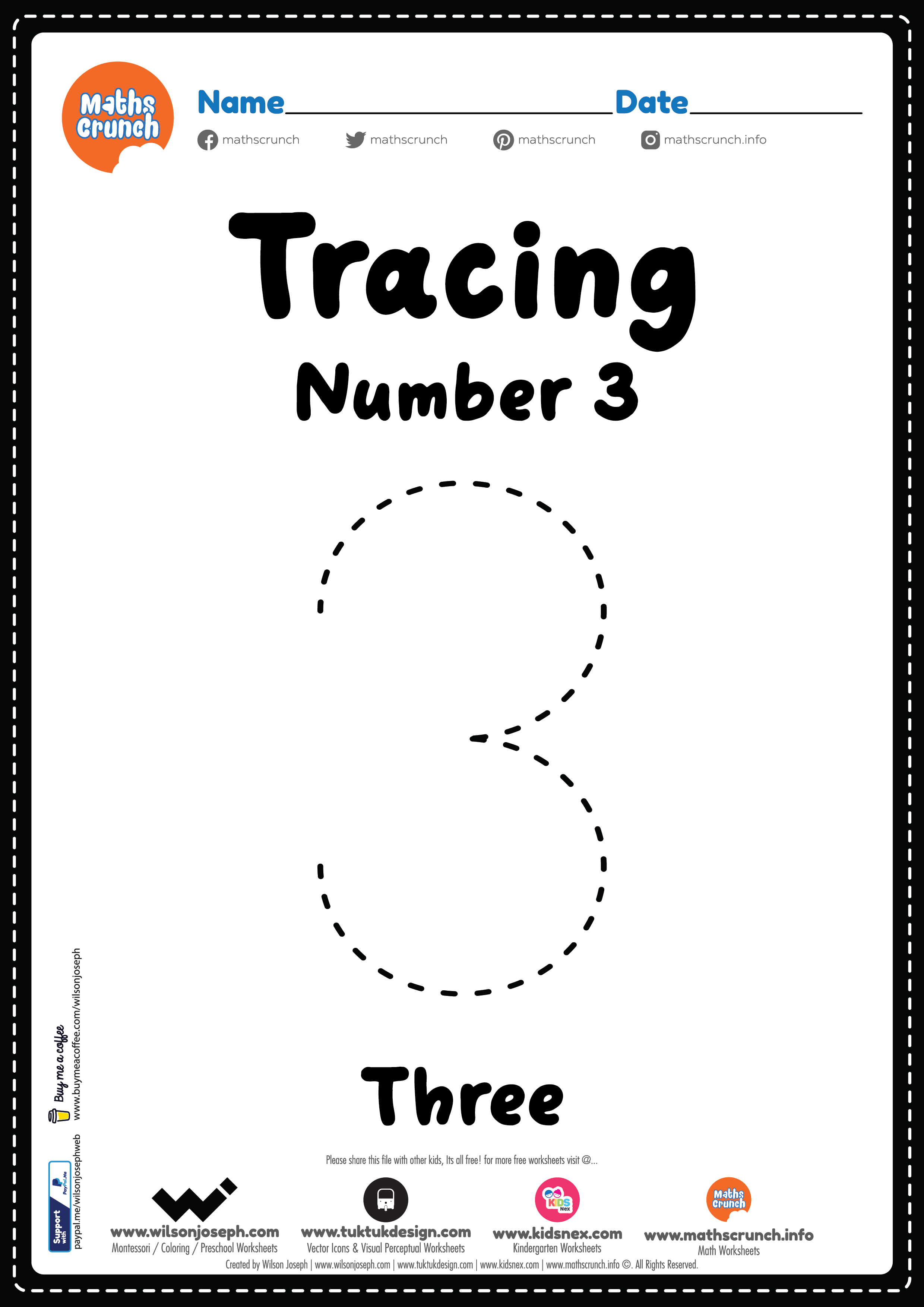 Tracing Number 3 Worksheet