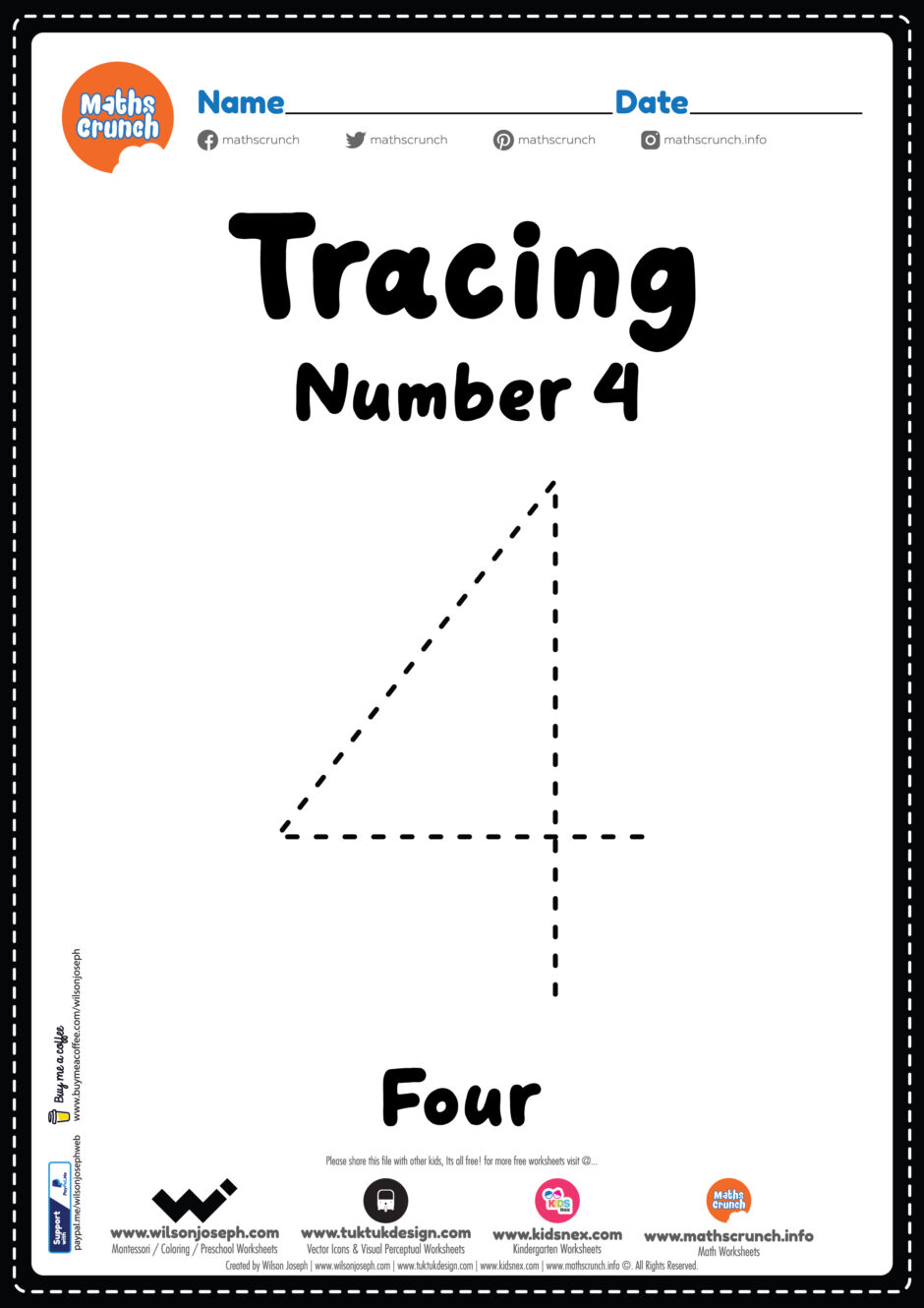 Tracing Number 4 Worksheet