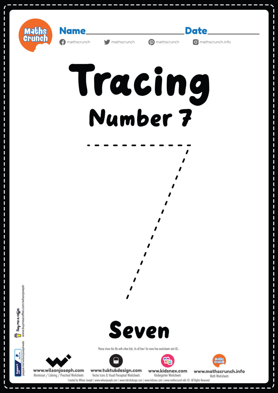 Tracing Number 7 Worksheet