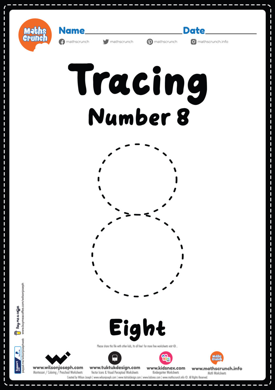 Tracing Number 8 Worksheet