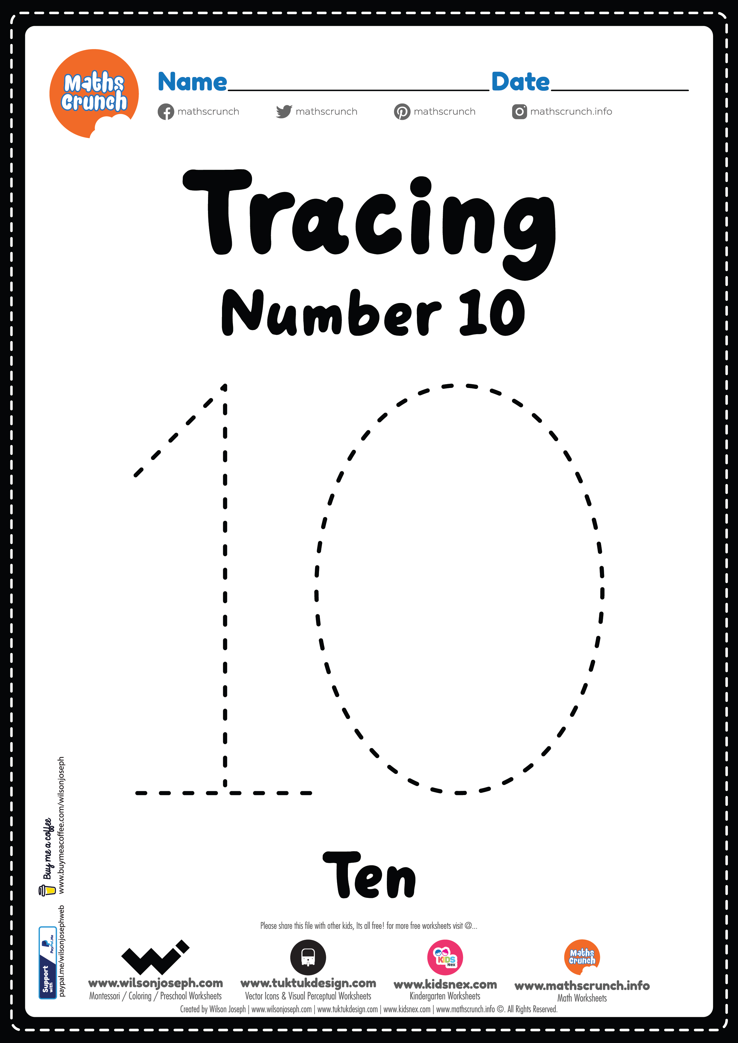Tracing Number 10 Worksheet