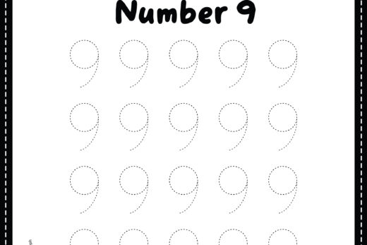 Tracing Number 9 - Kindergarten Worksheet Free Printable PDF