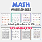 Maths worksheets, missing numbers 1 to 100 printable sheet